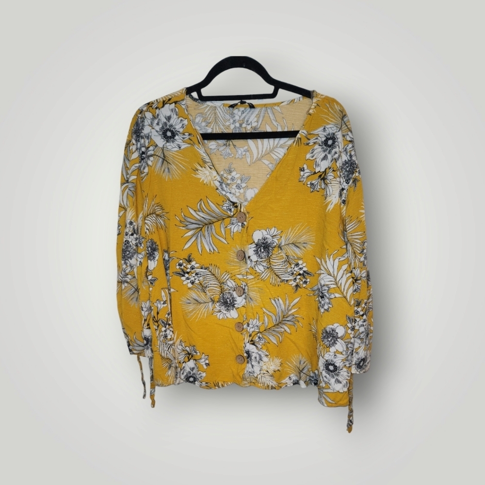 Unique Spectrum Womens Plus Yellow Floral Gauzy Flowy Coastal  3x Butter Yellow